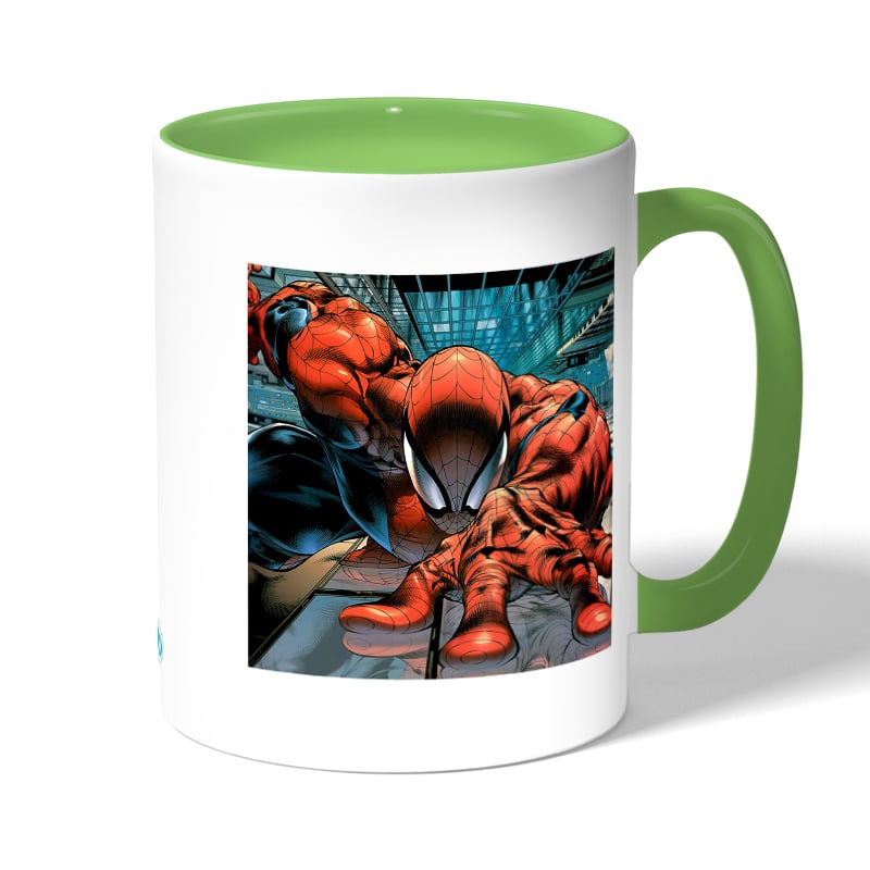 كوب قهوة بمقبض اخضر بتصميم تسلق الجدران سبايدر مان كوب قهوة بمقبض اخضر بتصميم تسلق الجدران سبايدر مان