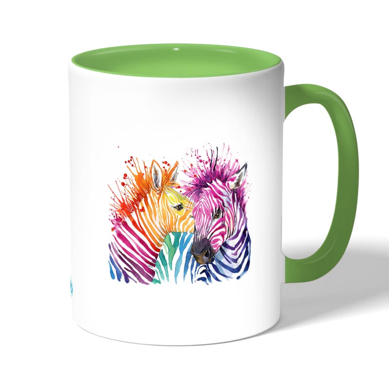 كوب قهوة بمقبض اخضر بتصميم حمار وحشي ملون كوب قهوة بمقبض اخضر بتصميم حمار وحشي ملون