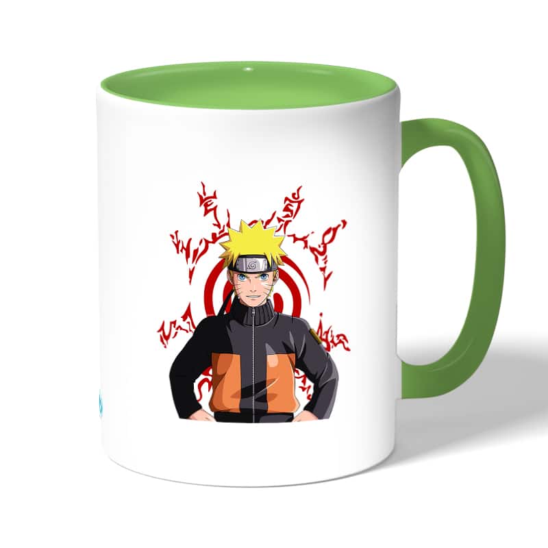 كوب قهوة بمقبض اخضر بتصميم ختم ناروتو كوب قهوة بمقبض اخضر بتصميم ختم ناروتو