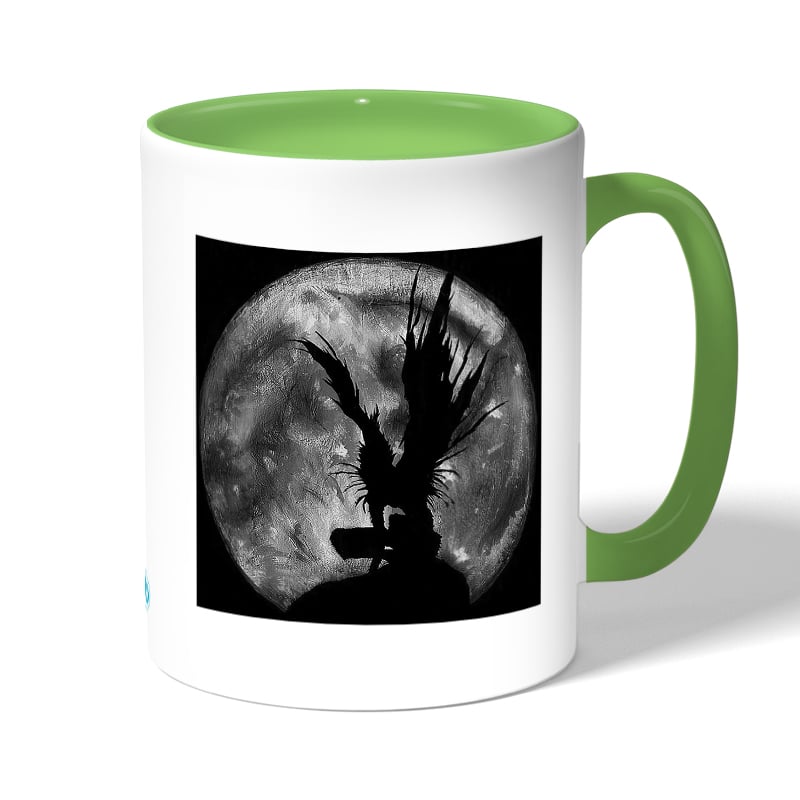 كوب قهوة بمقبض اخضر بتصميم ديث نوت الشيطان ريوك كوب قهوة بمقبض اخضر بتصميم ديث نوت الشيطان ريوك