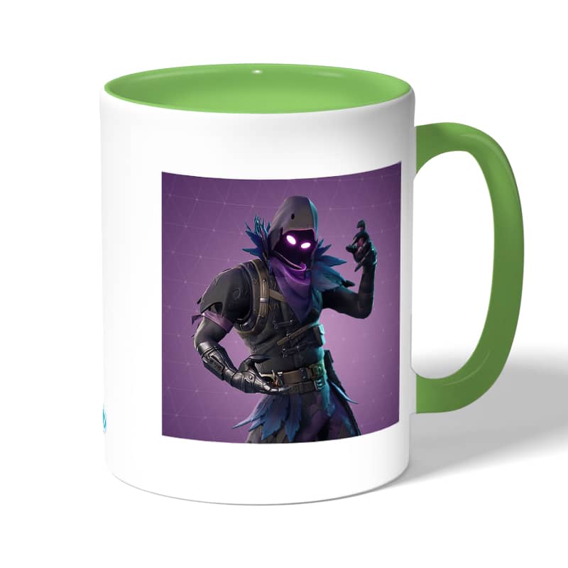 كوب قهوة بمقبض اخضر بتصميم رافين فورتنايت كوب قهوة بمقبض اخضر بتصميم رافين فورتنايت