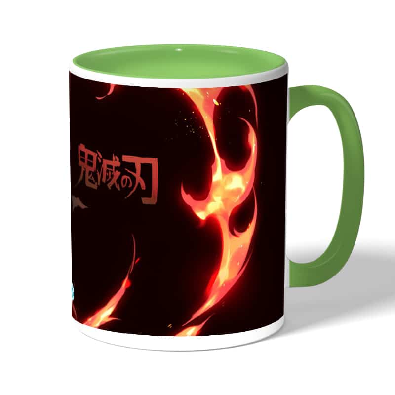 كوب قهوة بمقبض اخضر بتصميم رقصة الهينوكامي غاكورا كوب قهوة بمقبض اخضر بتصميم رقصة الهينوكامي غاكورا