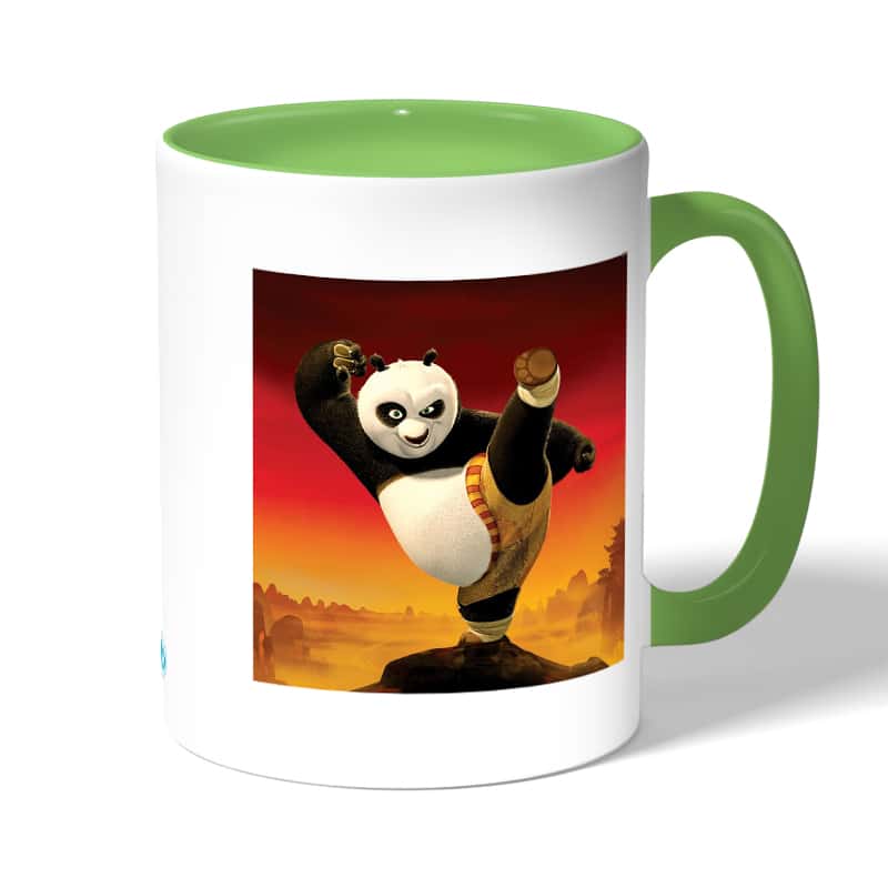 كوب قهوة بمقبض اخضر بتصميم ركله كونغ فو باندا كوب قهوة بمقبض اخضر بتصميم ركله كونغ فو باندا