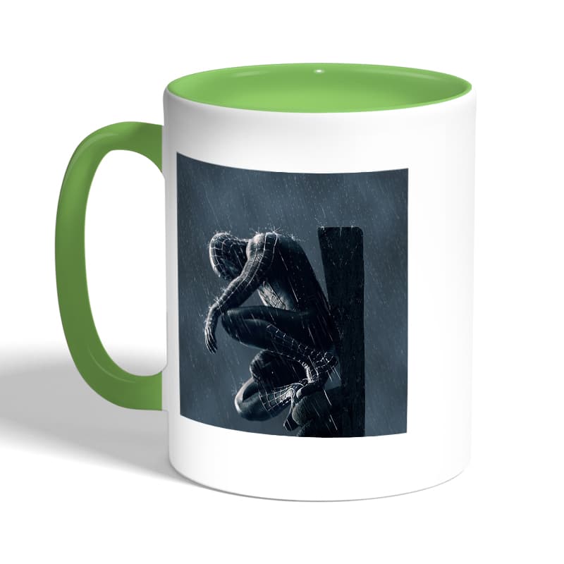 كوب-قهوة-بمقبض-اخضر-بتصميم-سبايدر-مان-الاسود-2