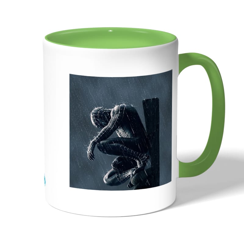 كوب قهوة بمقبض اخضر بتصميم سبايدر مان الاسود كوب قهوة بمقبض اخضر بتصميم سبايدر مان الاسود