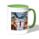 كوب قهوة بمقبض اخضر بتصميم سبايدر مان ايرون مان