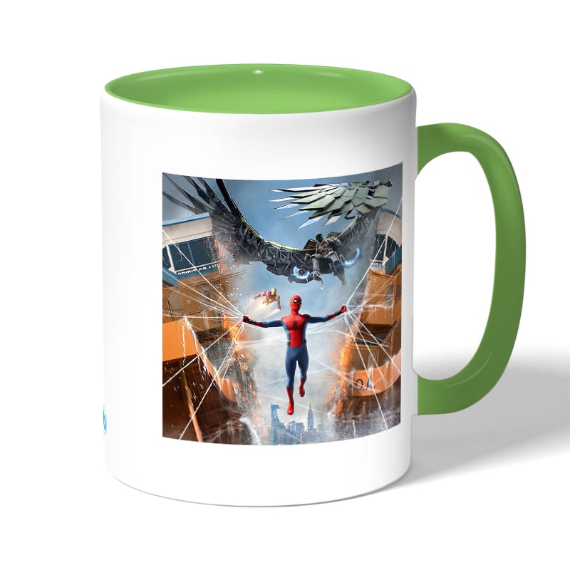 كوب قهوة بمقبض اخضر بتصميم سبايدر مان ايرون مان كوب قهوة بمقبض اخضر بتصميم سبايدر مان ايرون مان