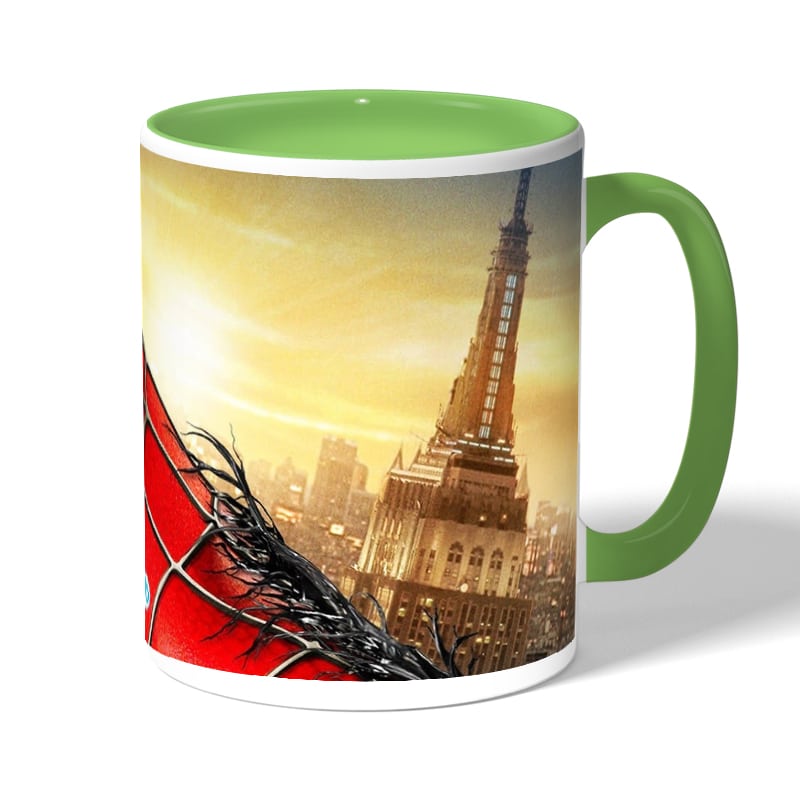 كوب قهوة بمقبض اخضر بتصميم سبايدر مان كوب قهوة بمقبض اخضر بتصميم سبايدر مان