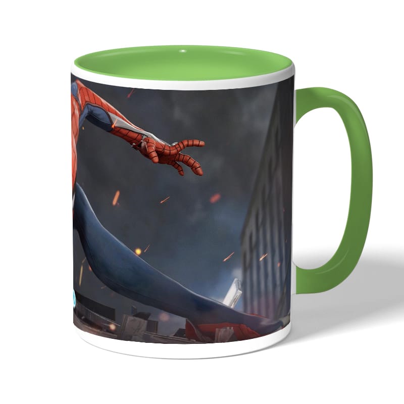كوب قهوة بمقبض اخضر بتصميم سبايدرمان هوم كامينج كوب قهوة بمقبض اخضر بتصميم سبايدرمان هوم كامينج