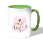 كوب قهوة بمقبض اخضر بتصميم شجرة الكرز شخصيات BT21