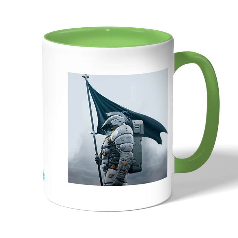 كوب قهوة بمقبض اخضر بتصميم شياطين هومو ديث ستراندنغ كوب قهوة بمقبض اخضر بتصميم شياطين هومو ديث ستراندنغ