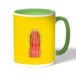 كوب قهوة بمقبض اخضر بتصميم صبار