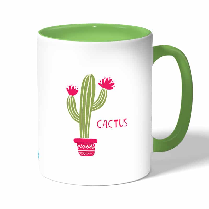 كوب قهوة بمقبض اخضر بتصميم صبار رسم كوب قهوة بمقبض اخضر بتصميم صبار رسم