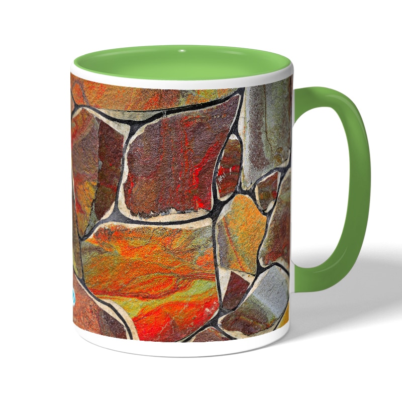 كوب قهوة بمقبض اخضر بتصميم صخور ملونه كوب قهوة بمقبض اخضر بتصميم صخور ملونه