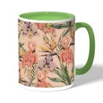 كوب قهوة بمقبض اخضر بتصميم طائر الفلامنجو