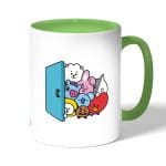 كوب قهوة بمقبض اخضر بتصميم عائلة بانقتان شخصيات BTS