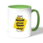 كوب قهوة بمقبض اخضر بتصميم عبارات انجليزيه