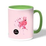 كوب قهوة بمقبض اخضر بتصميم فلامنجو وردي