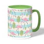 كوب قهوة بمقبض اخضر بتصميم فلامنغو الاستوائية