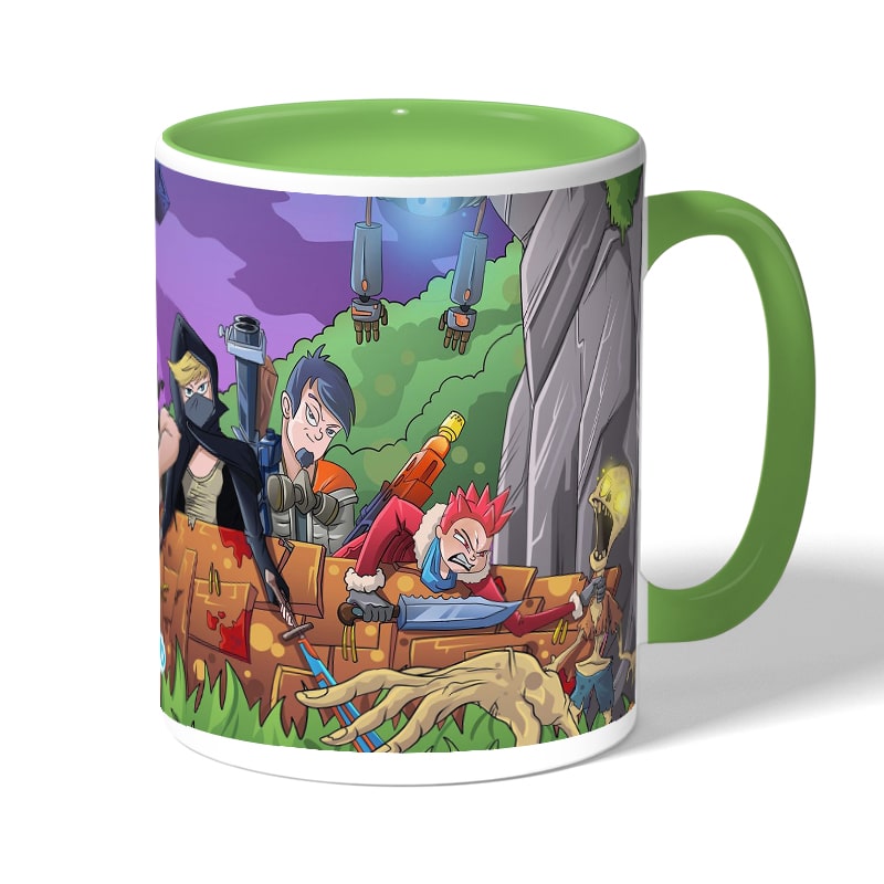 كوب قهوة بمقبض اخضر بتصميم فورت نايت رسم كوب قهوة بمقبض اخضر بتصميم فورت نايت رسم