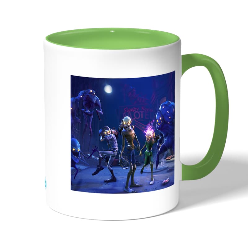 كوب قهوة بمقبض اخضر بتصميم فورت نايت زومبي كوب قهوة بمقبض اخضر بتصميم فورت نايت زومبي