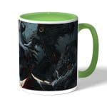 كوب قهوة بمقبض اخضر بتصميم  قتال الوحوش بلود بورن