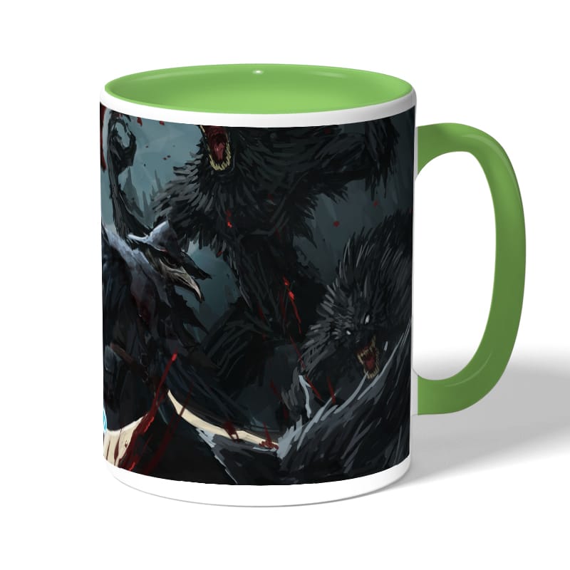 كوب قهوة بمقبض اخضر بتصميم قتال الوحوش بلود بورن كوب قهوة بمقبض اخضر بتصميم قتال الوحوش بلود بورن