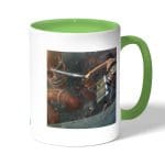 كوب قهوة بمقبض اخضر بتصميم قتال مع العملاق الضخم هجوم العمالقة