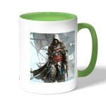 كوب قهوة بمقبض اخضر بتصميم قتال مع القراصنه أساسنز كريد