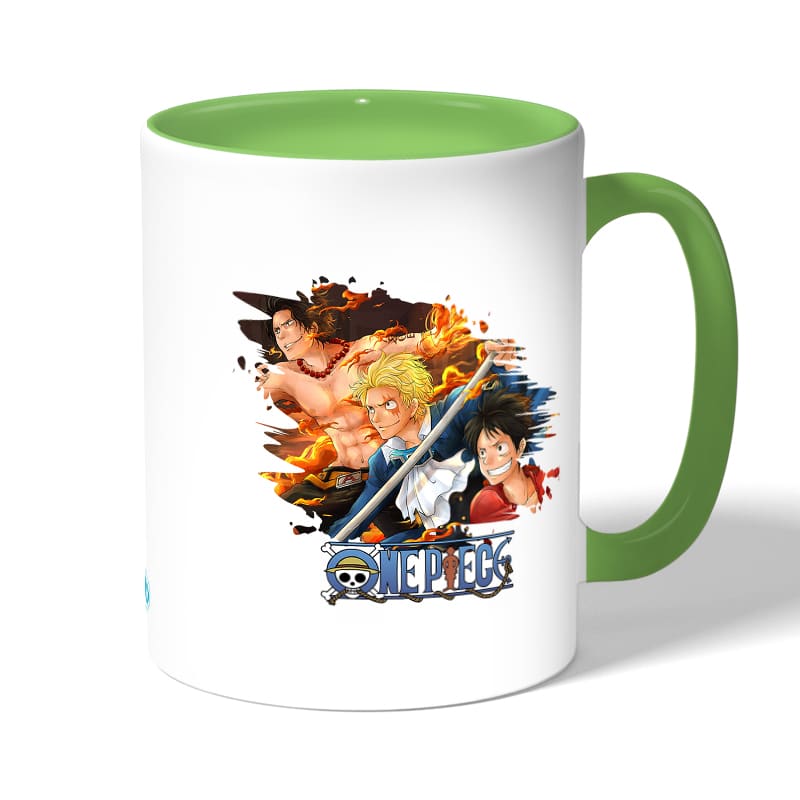 كوب قهوة بمقبض اخضر بتصميم قوة الثلاثة أشقاء ون بيس كوب قهوة بمقبض اخضر بتصميم قوة الثلاثة أشقاء ون بيس