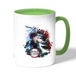 كوب قهوة بمقبض اخضر بتصميم قوة تنفس الماء قاتل الشياطين