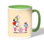 كوب قهوة بمقبض اخضر بتصميم قوه كوكي شخصيات BT21