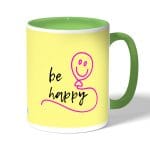 كوب قهوة بمقبض اخضر بتصميم كن سعيد