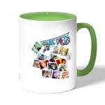 كوب قهوة بمقبض اخضر بتصميم لحظات مهمه ون بيس