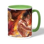 كوب قهوة بمقبض اخضر بتصميم لوفي سابو إيس ون بيس