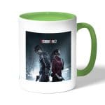 كوب قهوة بمقبض اخضر بتصميم ليون وكلير رزدنت إيفل 2