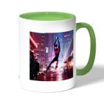 كوب قهوة بمقبض اخضر بتصميم مايلز مورالز سبايدر مان