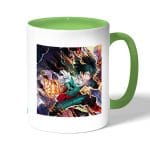 كوب قهوة بمقبض اخضر بتصميم معركه في أكاديميتي للأبطال