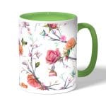 كوب قهوة بمقبض اخضر بتصميم مورد