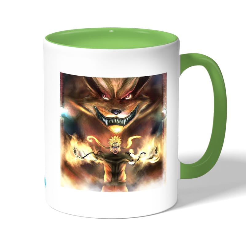 كوب قهوة بمقبض اخضر بتصميم ناروتو وكوراما الكيوبي كوب قهوة بمقبض اخضر بتصميم ناروتو وكوراما الكيوبي