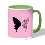 كوب قهوة بمقبض اخضر بتصميم نصف فراشة