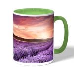 كوب قهوة بمقبض اخضر بتصميم ورود بنفسجيه