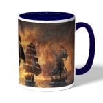 كوب قهوة بمقبض ازرق داكن بتصميم أساسنز كريد بلاك فلاغ