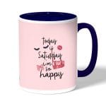 كوب قهوة بمقبض ازرق داكن بتصميم الأجازه