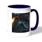 كوب قهوة بمقبض ازرق داكن بتصميم الأرواح الشريرة بلود بورن