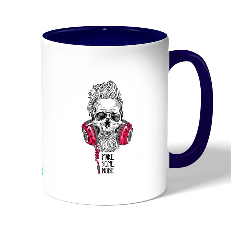 كوب قهوة بمقبض ازرق داكن بتصميم الأستماع الى الموسيقى كوب قهوة بمقبض ازرق داكن بتصميم الأستماع الى الموسيقى