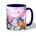 كوب قهوة بمقبض ازرق داكن بتصميم الاحتفال مع كل الانميات