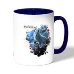 كوب قهوة بمقبض ازرق داكن بتصميم الاميرة مونونوكي مع ذئب