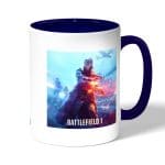 كوب قهوة بمقبض ازرق داكن بتصميم الفتاة المحاربة باتلفيلد 1