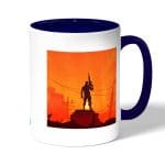 كوب قهوة بمقبض ازرق داكن بتصميم المحارب فورت نايت